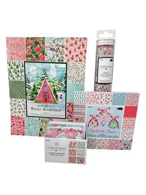 Christmas Paper Crafts Set Pink Holiday Scrapbook Holiday Packs Cards Washi Tape